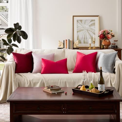 Image of GIGIZAZA Decorative Throw Pillow Covers 16x16,Red Square Couch Pillow Covers,Velvet Sofa Boho Cushion Pillows