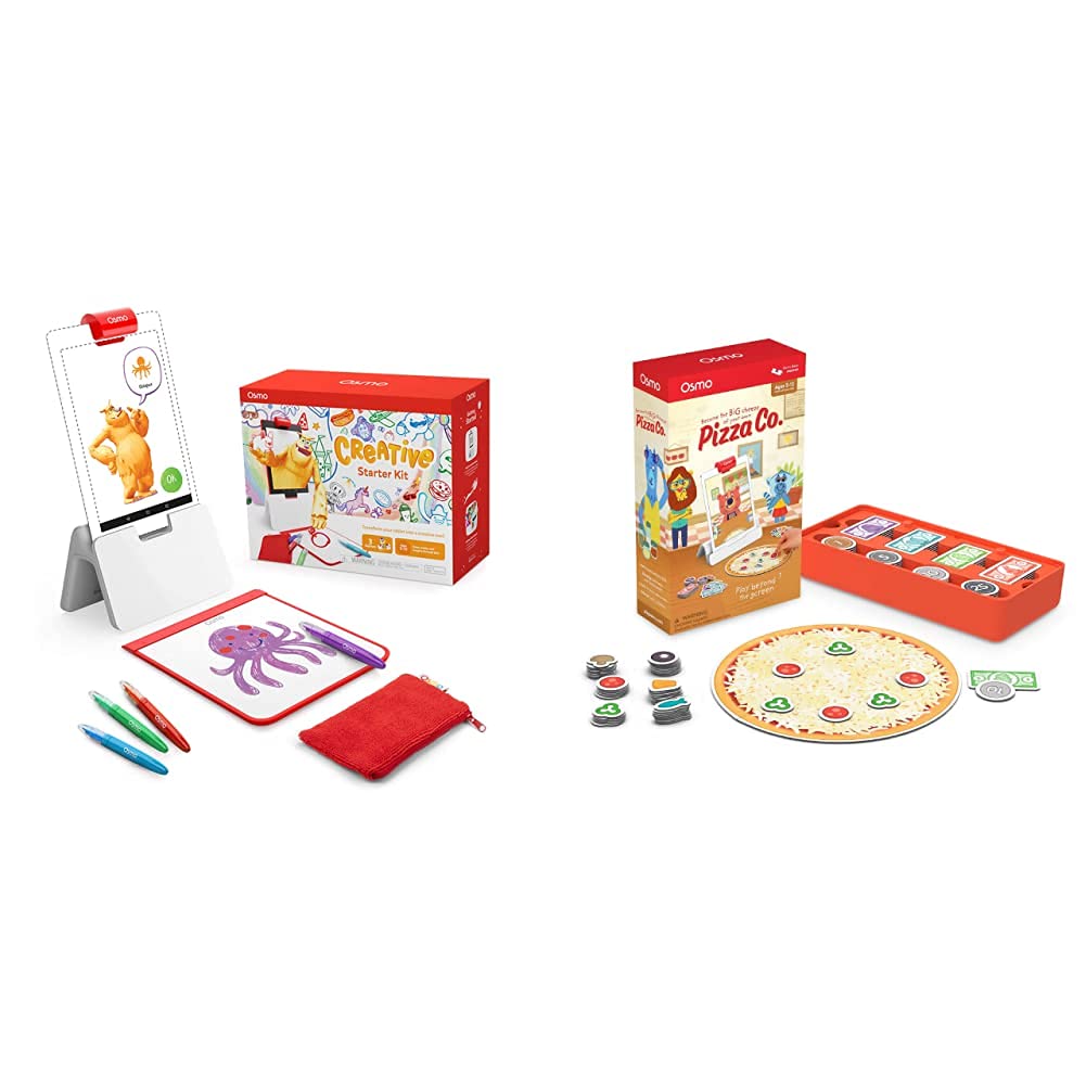 Osmo - Creative Starter Kit & Pizza Co. for Fire Tablet - Ages 5-12-Creative Drawing & Problem Solving/Early Physics, Communication Skils/Math-(Fire Tablet Base Included) 5 Educational Learning Games