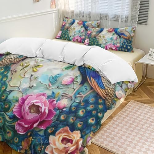 Juego de ropa de cama de pavo real en microfibra transpirable premium 3