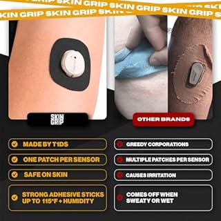 Skin Grip Adhesive Patches Compatible with Dexcom G7 & Stelo CGM with Cutout – Waterproof & Sweatproof Cover for Continuous Glucose Monitor Sensor, Stays Secure for 10-15 Days – 20 Pack, Black