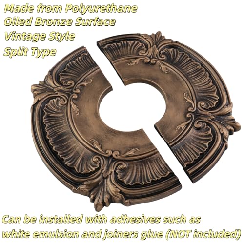 Image of PU Ceiling Medallions 2Pcs, 13.1 Inches x 3.38 Inches, Bronze Tone | Split Type, Fits 3.38 Inches Canopy, European Vintage Carving Style, Synthetic Foam Construction for Easy Installation
