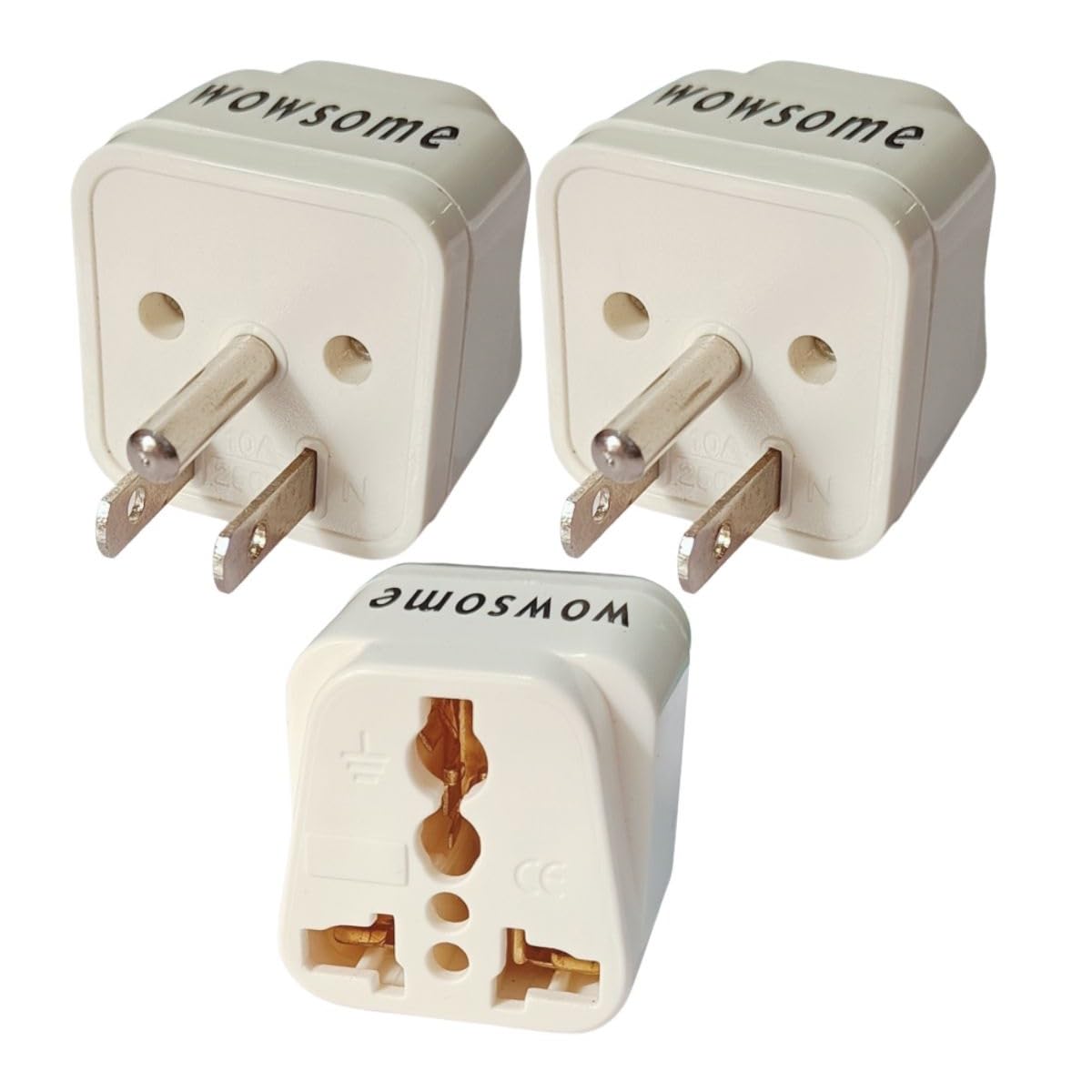 Wowsome India to US Plug Adapter for Convert Indian Plug to USA, Canada, Japan, Philippines Travel Adapter – Universal Plug - Type B 10A - Pack of 3 - White-image-11