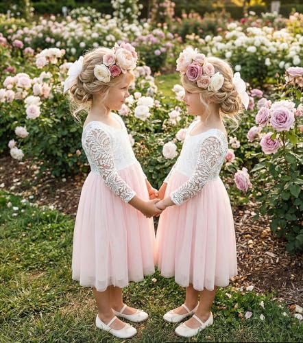 Image of 2Bunnies Girl Peony Lace Back A-Line Straight Tutu Tulle Party Flower Girl Dress