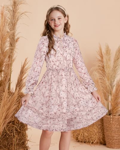 Image of GRACE KARIN Girls Fall Long Sleeve Dress Formal Party Holiday Smocked Waist Midi Dresses 5-12Years