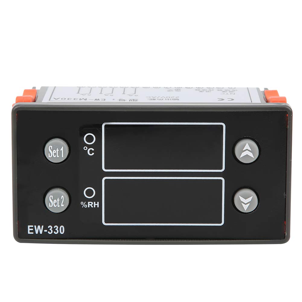Hyuduo Termostato Digital, Controlador de Temperatura y Humedad de Doble LED EW M330A AC220V con Protección contra Roturas de Sensor, Termostato para Incubadora de Invernadero, Ventilación del Hogar