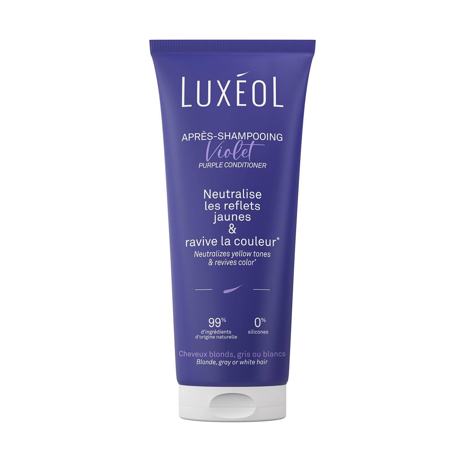 LUXEOL - Après-Shampooing Violet - Neutralise Les Reflets Jaunes & Corrige Les Reflets Cuivrés* - Ravive la Couleur* - Contient Un Pigment Violet Correcteur - Fabriqué en France - 200 ml
