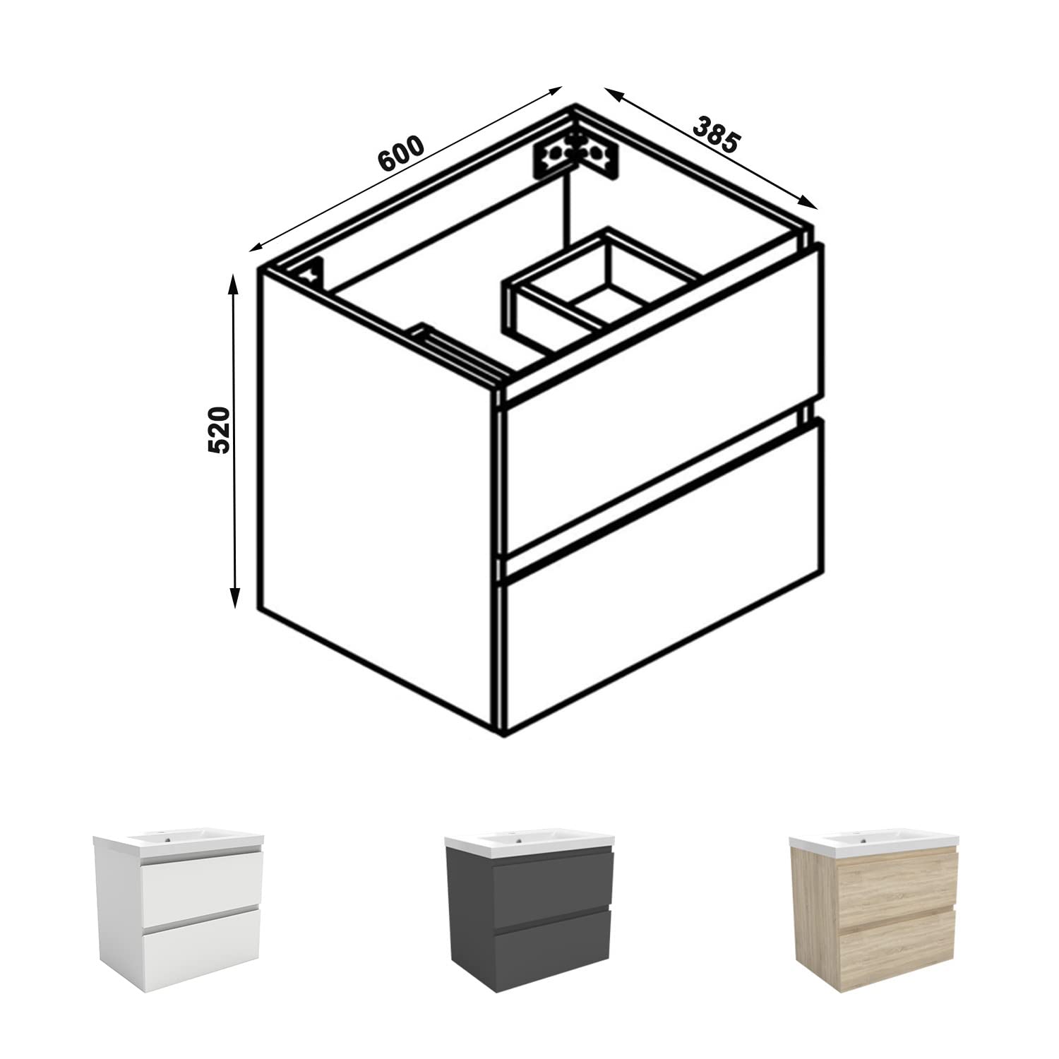 Aica Sanitär Waschbeckenunterschrank 60 cm Unterschrank Waschtischunterschrank Weiß