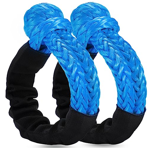 SCHTUMPA Corda de recuperação de estrada sintética Soft Shackle 1/2' X 22 polegadas (26 kg) Força de ruptura para velejar SUV ATV 4X4 caminhão Jeep 2 pacotes - mais seguro do que o manilha de metal (azul)