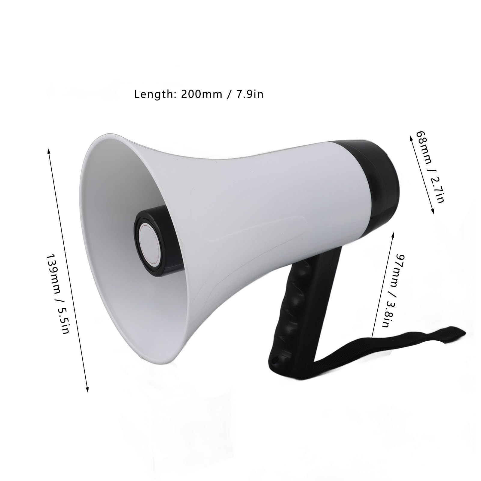 Altoparlante Portatile a Tromba con Megafono con Potenza 30 W, Registrazione 300 S, Distanza di Trasmissione 500 M, Funzione Sirena, Design Portatile, Materiale Duraturo - Ideale