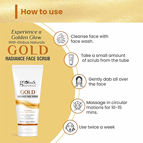 Image of Globus Naturals Gold Radiance Anti Ageing & Brightening Face Scrub Enriched with Saffron, Liquorice & Walnut, 100 gms