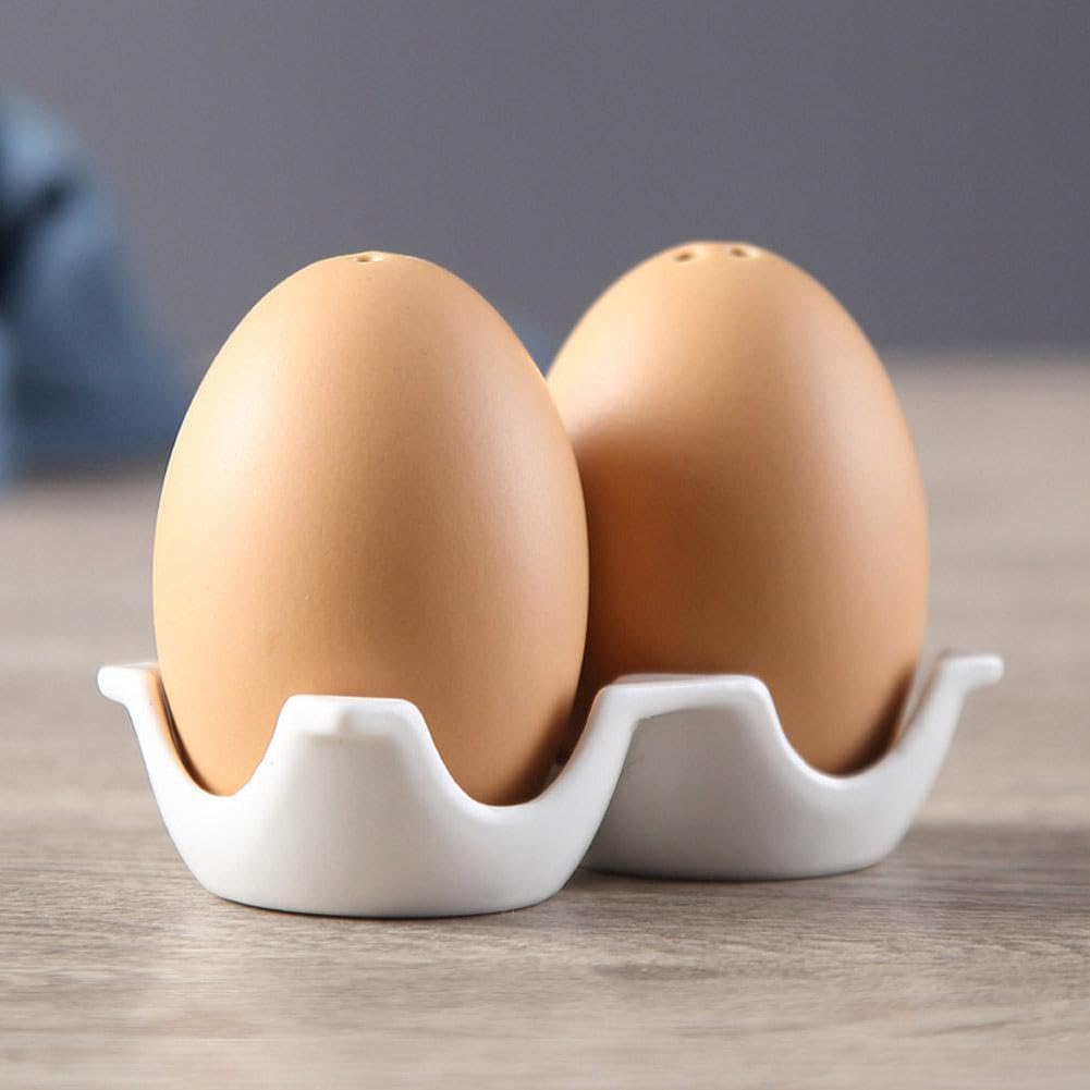Salière et poivrière créative en céramique, mini salière et poivrière en forme d'œuf marron avec support en carton, ensemble fantaisie en céramique en forme d'œuf, pour décoration de table de cuisine