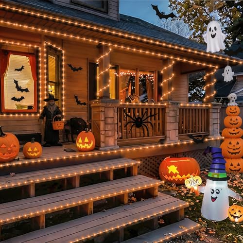 YEGUO Orange Solar Halloween Lights, 66ft 200 LED Solar Rope Lights Outdoor Waterproof, 8 Modes Fairy Lights in Clear Thin Tube by YEGUO - Image 6