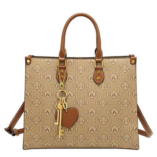 Image of Women's Tote Bag Elegant Multi-Pocket Handbag with Heart Pendant, Spacious & Stylish for Work, Travel & Daily Use
