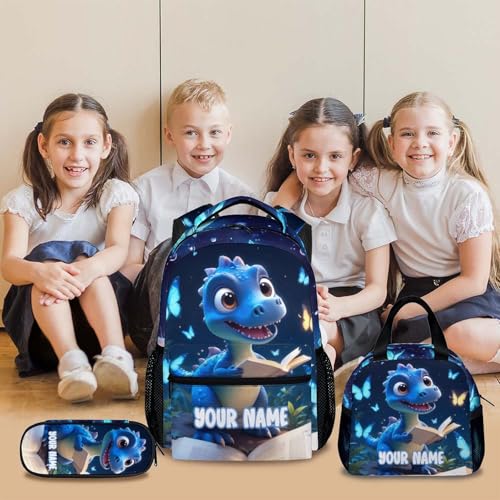 Kids Dinosaur Backpack for Boys, Set of 3 Personalized Schoolbag Casual Bag for Girls Kindergarten Primary, 17 Inch Lightweight Durable Custom Backpacks, Back to School Gift2
