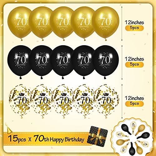 Image of 70th Birthday Balloons for Men, 15 Pcs Black Gold Happy 70th Birthday Balloons, Black Gold 70th Birthday Party Decorations Balloons for Men Women 70th Birthday Decor