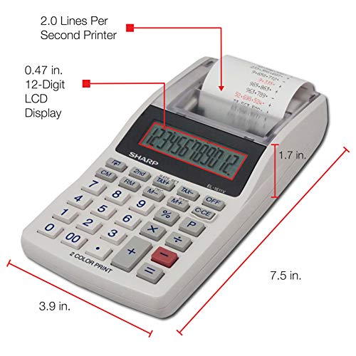 Sharp EL-1611V Handheld Portable Cordless 12 Digit Large Lcd Display Two-Color Printing Calculator thumb #3