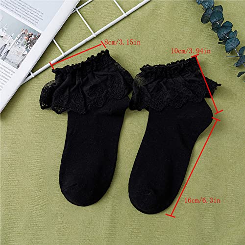 Image of Women's Ruffle Anklet Socks - Breathable Cotton Crew Socks in Solid Colors