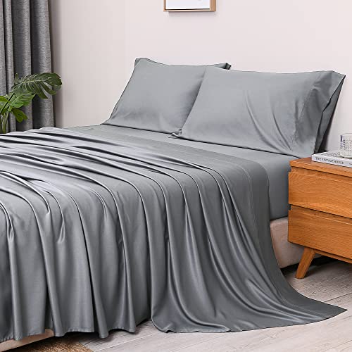 Full Size Sheets, 100% Viscose From Bamboo Sheets, Cooling & Breathable, Soft, 4 Piece Bedding Sheets & Pillowcases With 16" Deep Pocket #TOP1