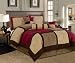 Textiles Plus 7-Piece Micro Suede Patchwork Bed-in-a-Bag Comforter Set, Queen, Brown/Burgundy