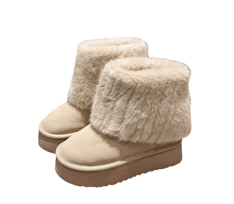 Women's Solid Color Snow Boots, Fashionable Slip-on Plush Lined Winter Boots, Comfortable Mid-calf Boots. Iceland Boots