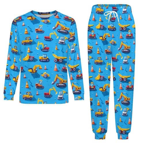 Construction Excavator Men’s Pajama Set Long Sleeve Top And Pants Loungewear Sleepwear Pjs Nightwear3