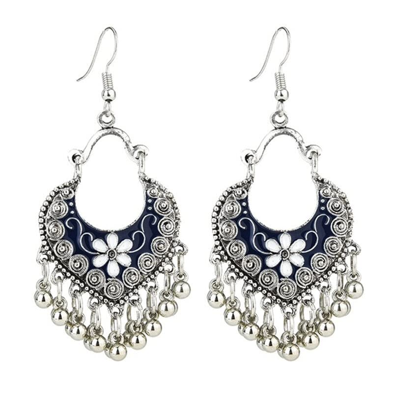 Vintage Ethnic Tribal Fan Shaped Dangle Earrings For Women Indian Turkish Carved Flower Earrings Jhumka Pendant Mujer Fashion