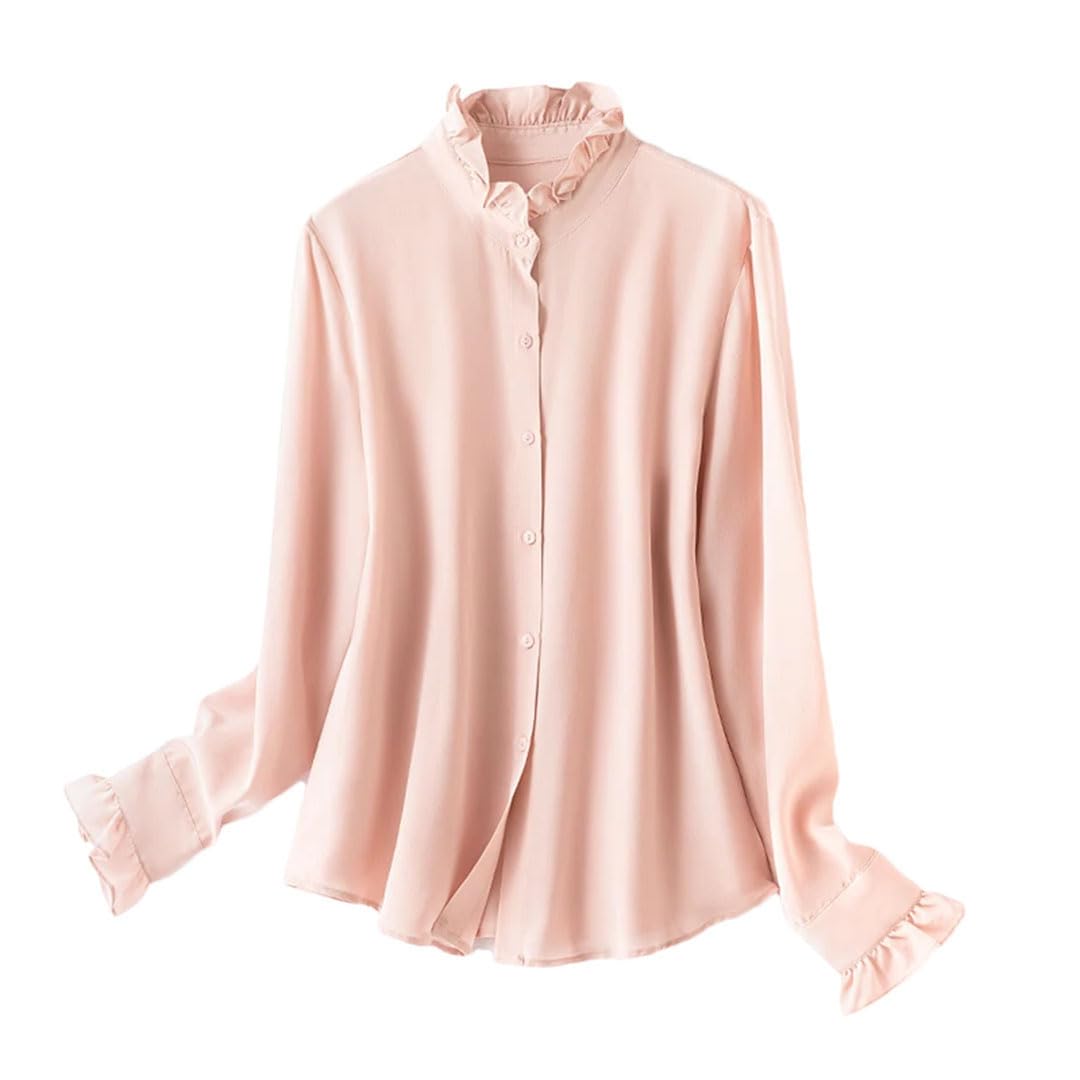 Camisa lisa de manga larga con cuello alto para mujer