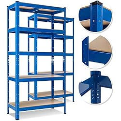 Estanteria Tornilleria MASKO® Juego de 2 estanterías para almacenamiento de cargas pesadas, bodegas, con capacidad de hasta 875 kg, estanterías sin tornillos (2x 180x90x40cm 5-Böden, Blau 875kg)