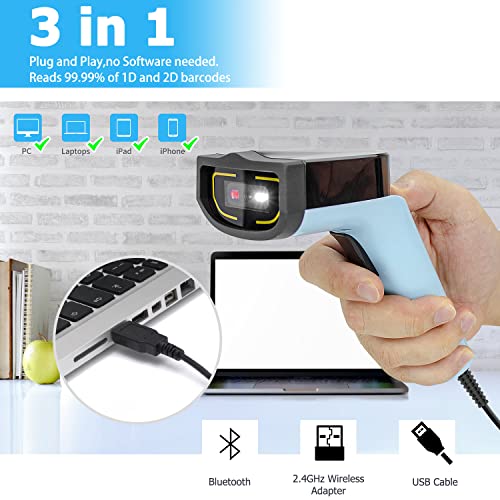 Zacoora Wireless Qr Barcode Scanner Bluetooth 3-In-1 Handheld Bar Code Reader, Rechargeable 1D 2D Pdf417 Scanner Gun - Ds750 #TOP1