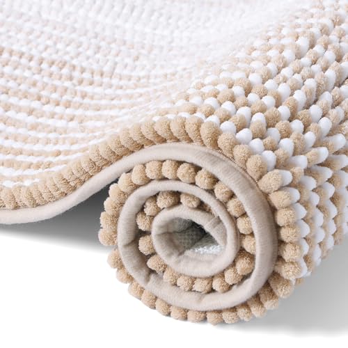 Tapis de bain en chenille de qualité supérieure microfibre beige - 2