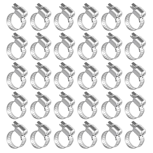 30PCS 304 Stainless Steel Hose Clamp Assortment Kit 3/8 - 5/8 (10-16mm) Adjustable Worm Gear Fuel Line Clamp for Plumbing Automotive And Mechanical Applications