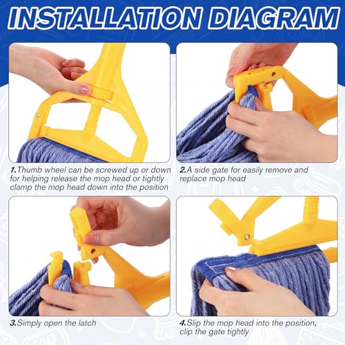 Image of Eccliy 3 Pack Commercial Mop Heads Replacement Heavy Duty 18 oz Loop End Cotton String Wet Mop Refills Washable Absorbent Reusable for Industrial Home Tile Wood Concrete Floor (Blue)