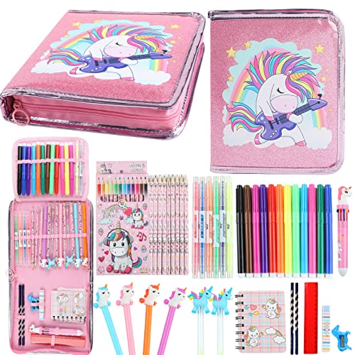 Leeche Fruit Scented Markers Set 44 Pcs Filled Stationery with Unicorn Pencil Case,Art Supplies for...