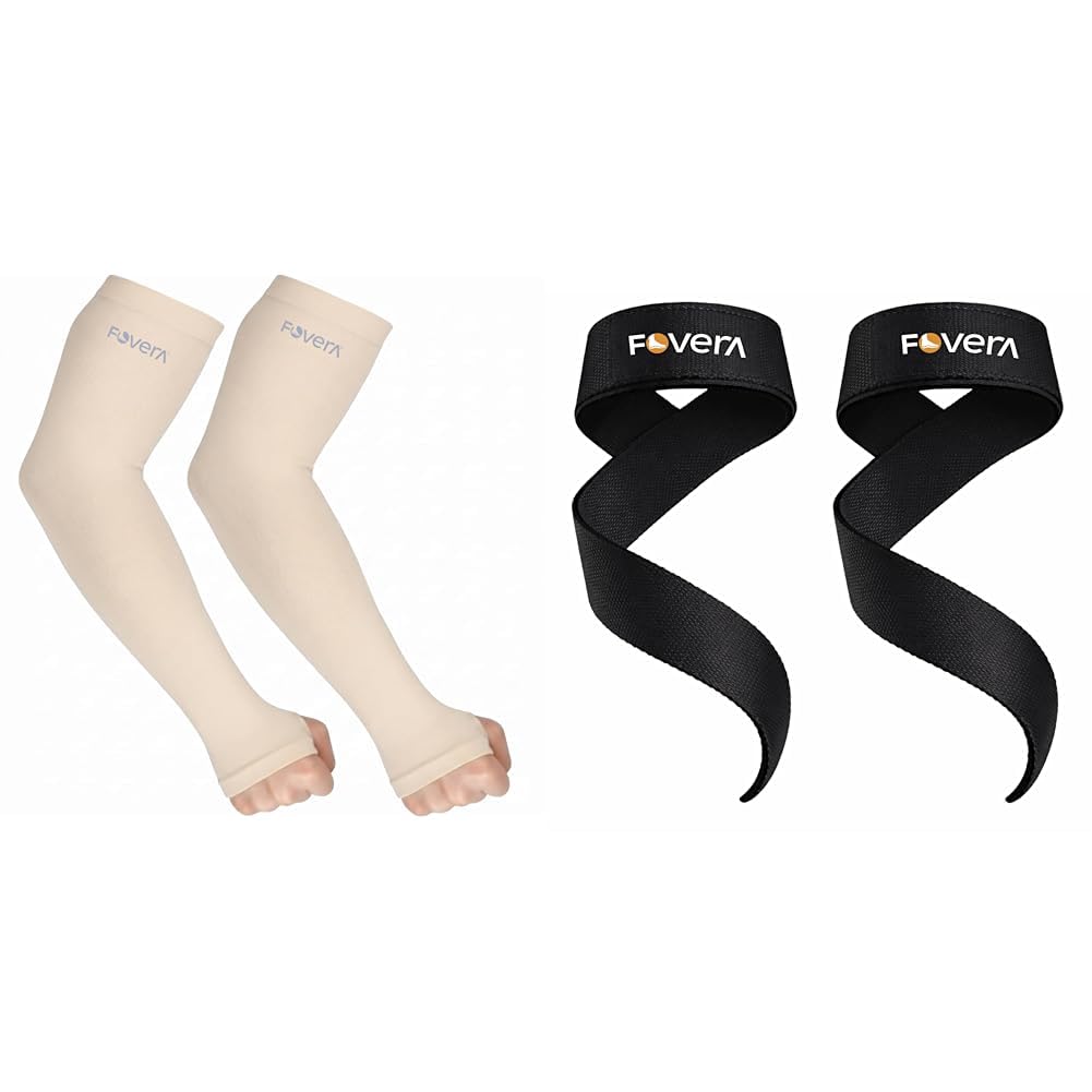 FOVERA UV Sun Protection Arm Sleeves with Thumb Loop for Men & Women – UPF 50+ Cooling Hand Cover for Biking, Cricket, Driving & Cycling – Tan Protection Guard (Beige, 1 Pair)|FOVERA Weight Lifting-picture-28