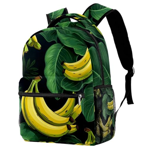 Sac à dos vintage motif feuille de bananier avec porte-bouteille pratique