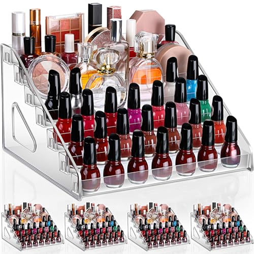Jetec 4 Pcs 7 Tiers Style Acrylic Nail Polish Organizer Clear Glasses Holder Sunglasses Organizer Nail Polish Holder Acrylic Glasses Stand Essential Oils Cosmetic Display Cases Eyewear Rack