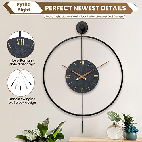 Image of Large Modern Wall Clock,Wall Clocks for Living Room Decor,Classical Silent Metal Minimalist Walnut Dial,Big Decorative Farmhouse Pendulum Wall Clock With Walnut Pointers for Office,Dining Room