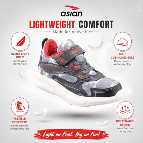Image of ASIAN Boomer-05 Kids Sports Shoes with Velcro Strap | Lightweight Comfortable Stylish Shoes for Boys & Girls | Durable Grip Sole Casual Running Shoes