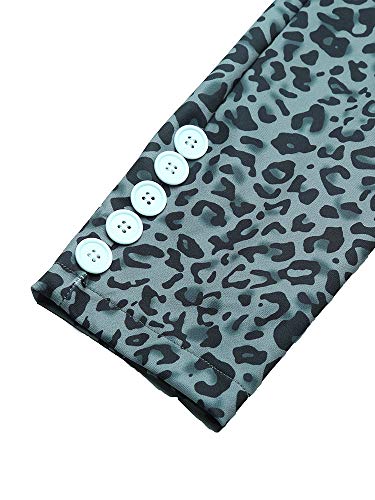 Leeofty Mulheres Elegante Leopard Print Blazer Suit Manga Comprida Turn-down Collar Slim Verificado