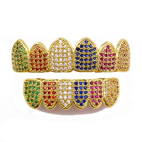 Juego de Grillz Arcoíris Multicolor Chapado en Oro 18K miniatura 4