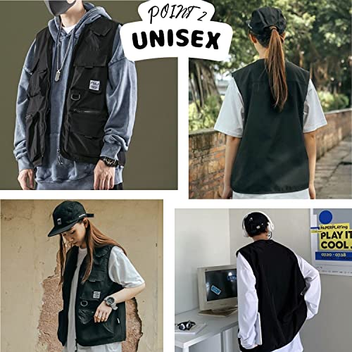 [Daction] オーバーサイズ フィッシングベスト 釣りベスト ベスト メンズ レディース ストリート 韓国ファッション オーバーサイズ カジュアル (2XL, ブラック) 3枚目