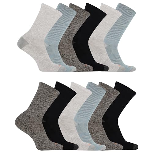 Merrell Midweight Cushion Crew Socks 12 Pair Pack, Gray, S/M