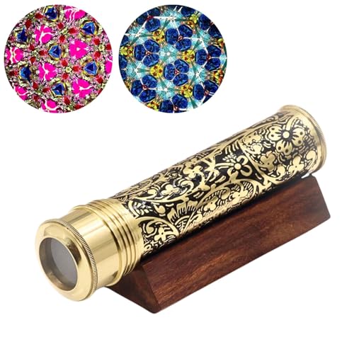 YVCrafts Handgefertigtes Messing-Kaleidoskop entdecken Sie Farben mit Lampworking Glasperlen Holzständer und trockener Objektkammer ein einzigartiges Geschenk für Ehemann