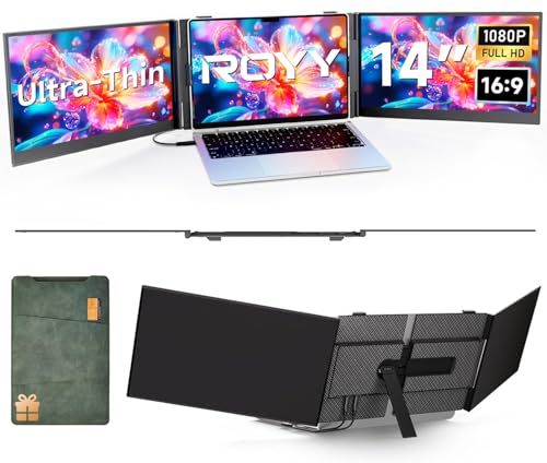 Image of 14 inch Laptop Screen Extender, 0.18 inch Ultra-Thin Laptop Monitor, Stable Damping Stand with 90 Rotation, 180 Rotation Dual Screen, Extra Compatible with Windows /Mac /Android /Switch /PS Fits 13 inch-17 inch Laptops