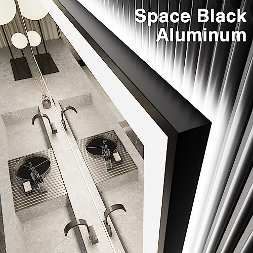 30x36 LED Bathroom Mirror with Lights - Black Framed, Front and Backlit Mirror, Anti-Fog Vanity Mirror with Lights,Stepless Dimmable LED Mirror, 3 Colors Smart(Horizontal/Vertical)