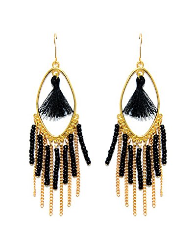 Image of Young & Forever Gift Boho Carnival Sea Island Long Tassel Earrings Handmade Beaded Bohemian Women Statement Beads Dangle Earrings Ethnic Jewelry Fringe Earrings