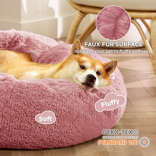 Image of Bedsure Calming Dog Bed Medium Size Dog Donut Washable Pet Bed,30ins Mauve Blush