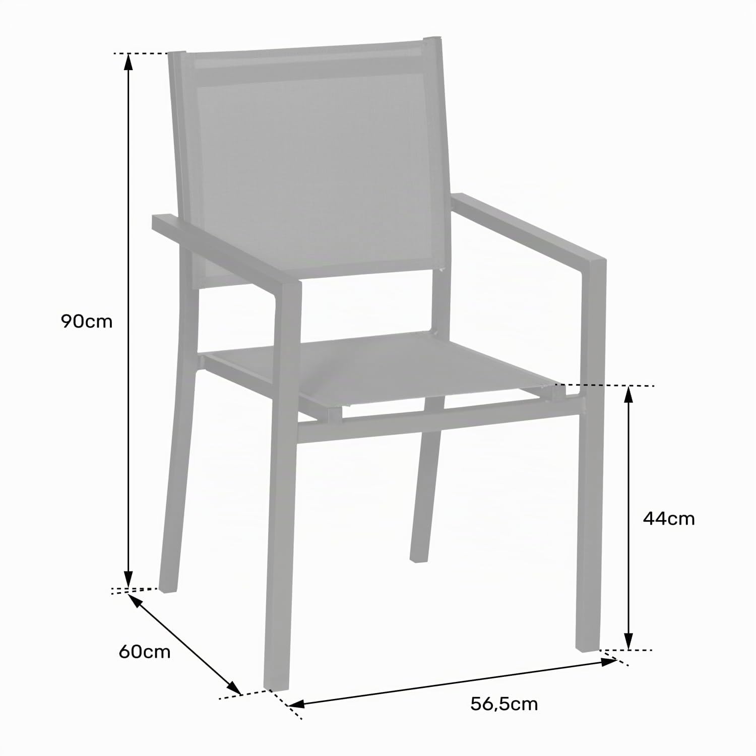Happy Garden Lot de 6 chaises empilables en Aluminium Anthracite et textilène Gris