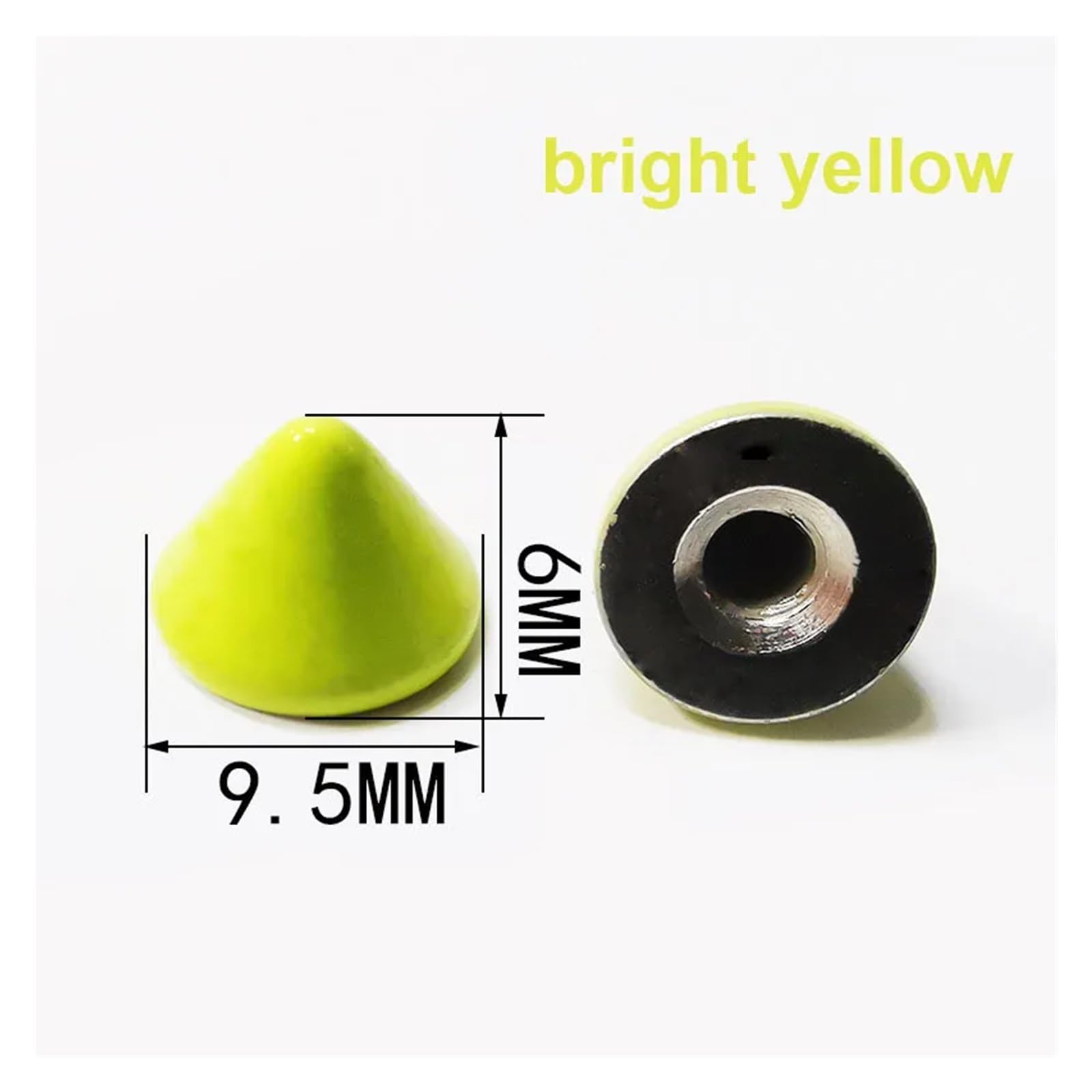 Lote de 10 tachuelas de metal con forma de bala, estilo punk, for bolsos, ropa, cuero, manualidades, teléfono, zapatos, fundas, accesorios de decoración DIY.(Brightyellow 9.5x6mm)