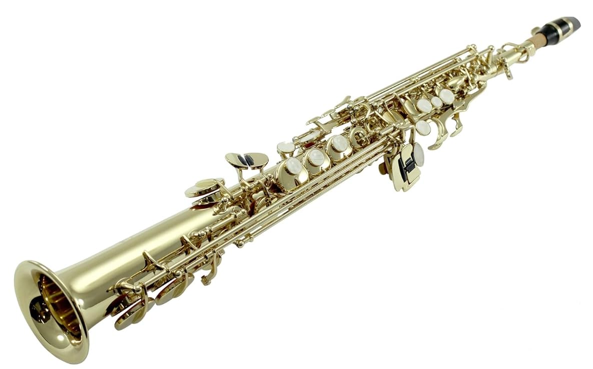 Sky B flat Gold Plated Soprano Saxophone with Lightweight Case, Gloves, Cleaning cloth and rod, and Mouthpiece, beautiful Sound